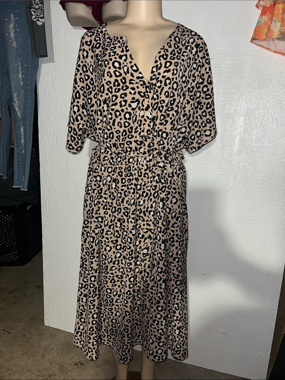 Ava & Viv Beige and Black Leopard Midi Wrap Dress